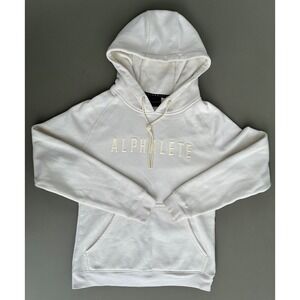 Alphalete Athletics Womens Cream White Embroidered Logo Fleece Hoodie Small